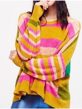 Free People All About You Oversized Striped Chenille Sweater